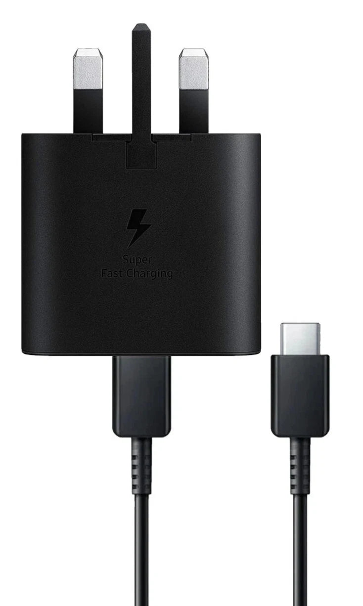 Genuine Samsung Charger 25W Super Fast UK Main Plug And USB-C Cable - Black