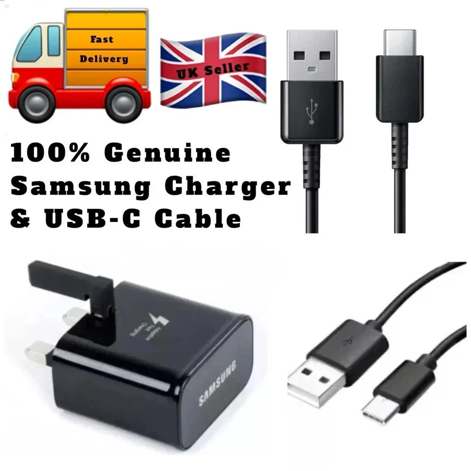 Samsung Original Black UK Fast - USB Phone UK Charger Adaptor With Type-C Cable