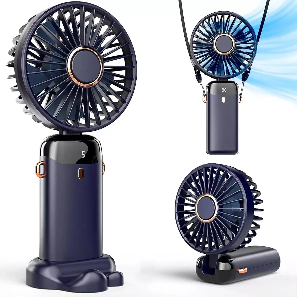UK Portable Hand-held Fan Mini Folding Desk Fan Cooler USB Rechargeable - Blue
