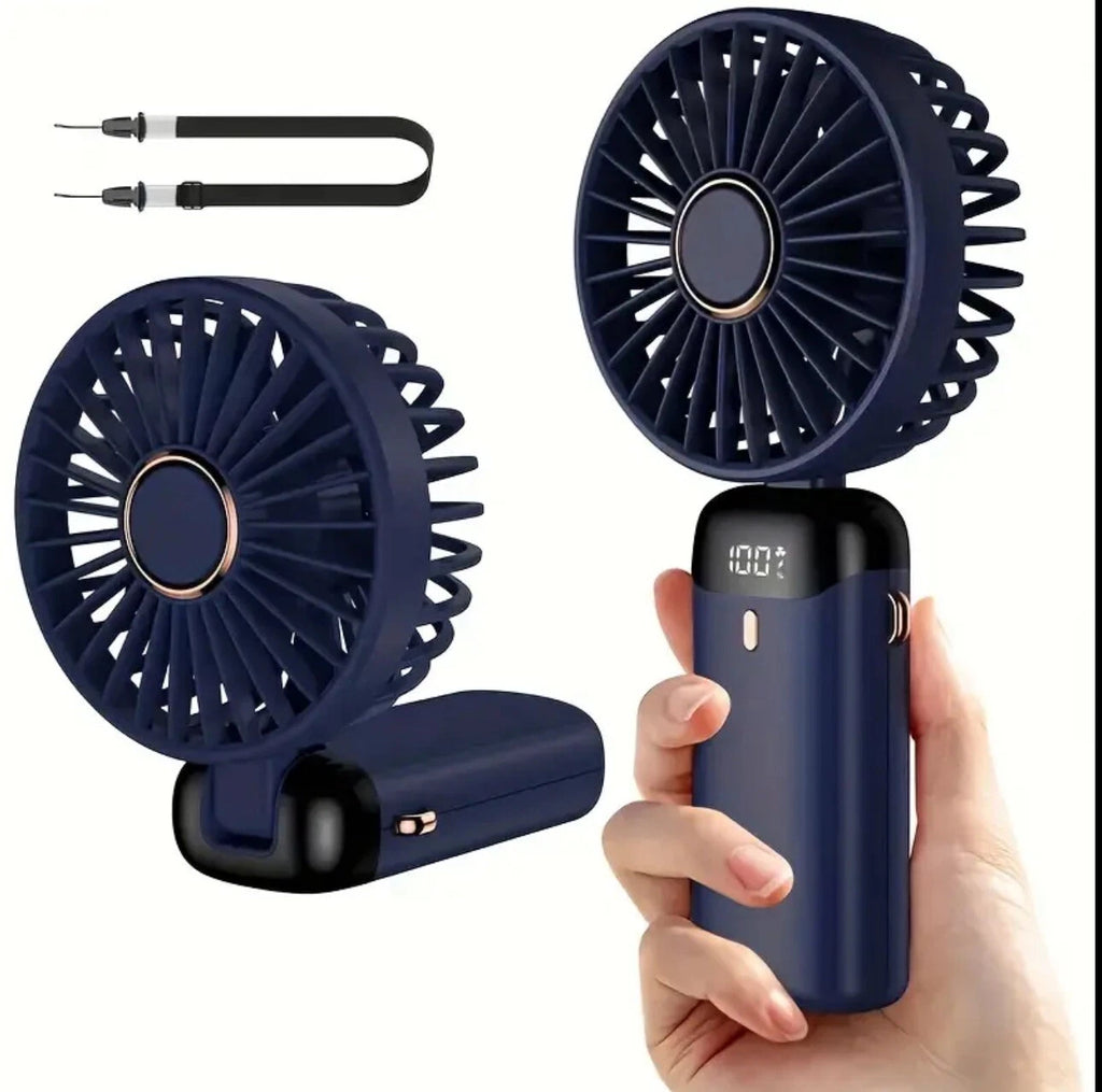 UK Portable Hand-held Fan Mini Folding Desk Fan Cooler USB Rechargeable - Blue