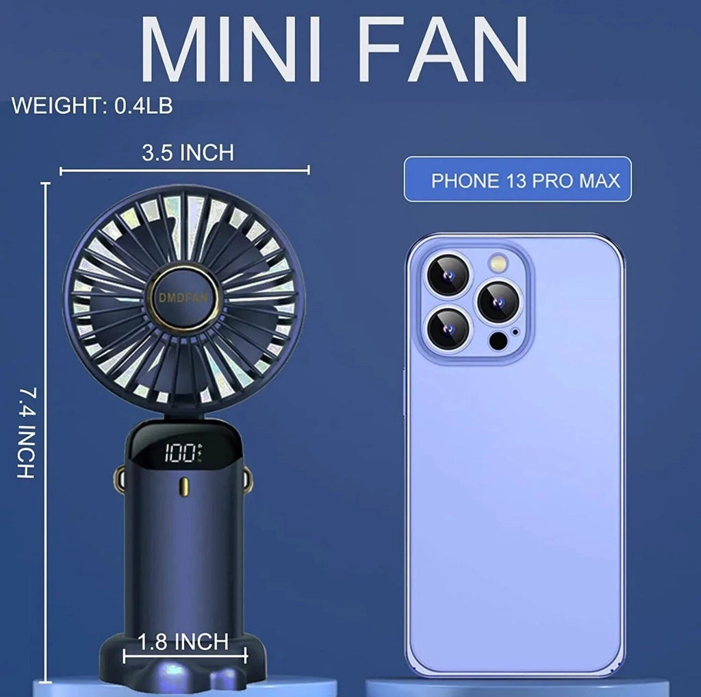 UK Portable Hand-held Fan Mini Folding Desk Fan Cooler USB Rechargeable - Blue
