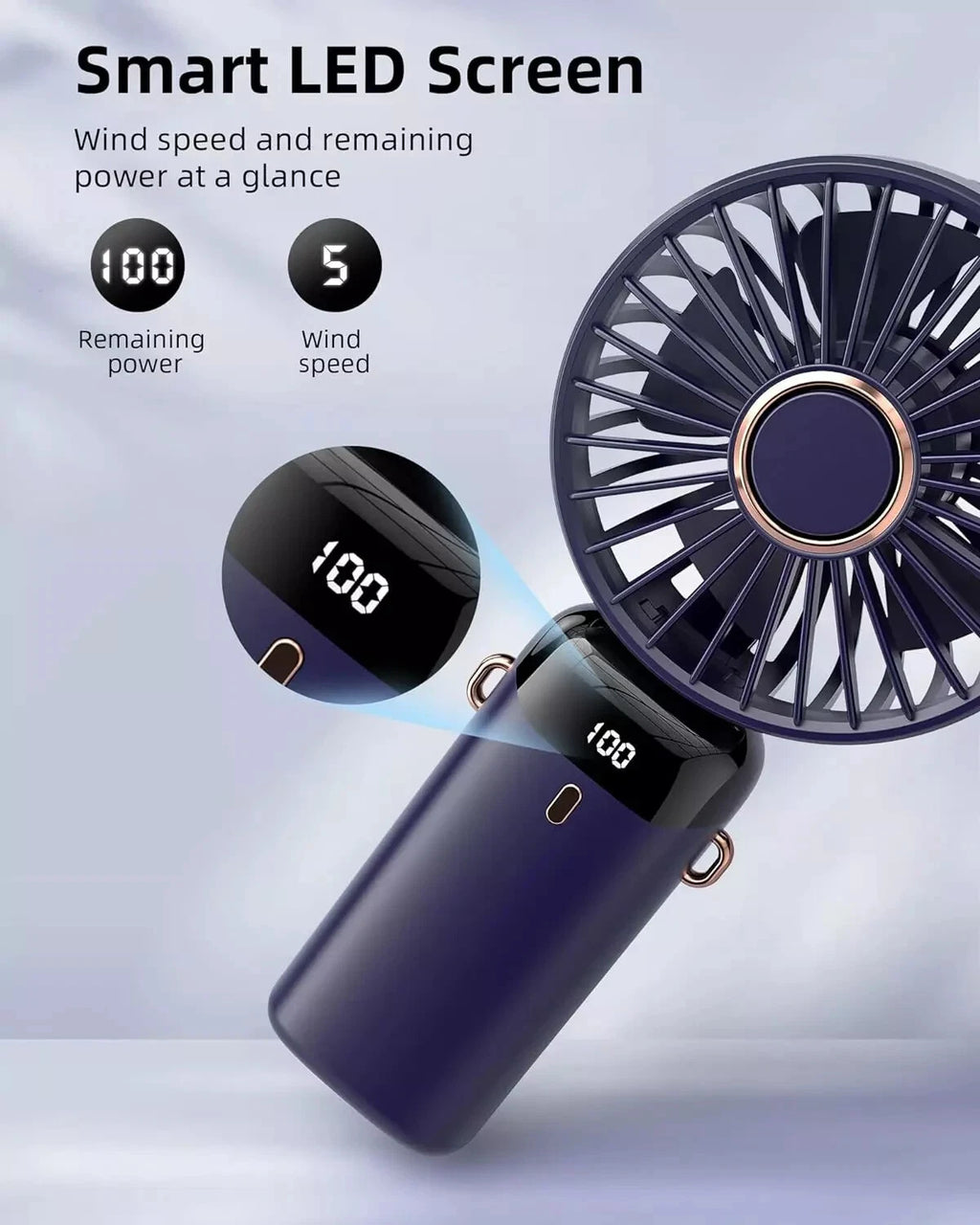 UK Portable Hand-held Fan Mini Folding Desk Fan Cooler USB Rechargeable - Blue