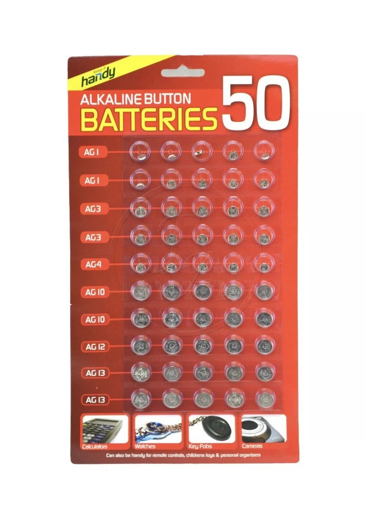 Original 50 Assorted Button Cell Watch Batteries AG 1 AG3 AG4 AG10 AG12 AG13