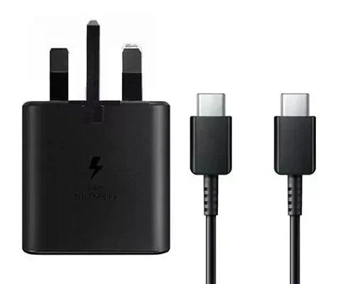 1 Samsung Charger 25W Super Fast UK Main Plug And USB-C Cable - Black